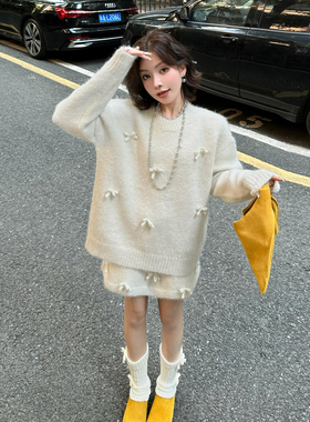 红色圣诞穿搭针织毛衣连衣裙子女2025新款秋冬季小香风套装高级感