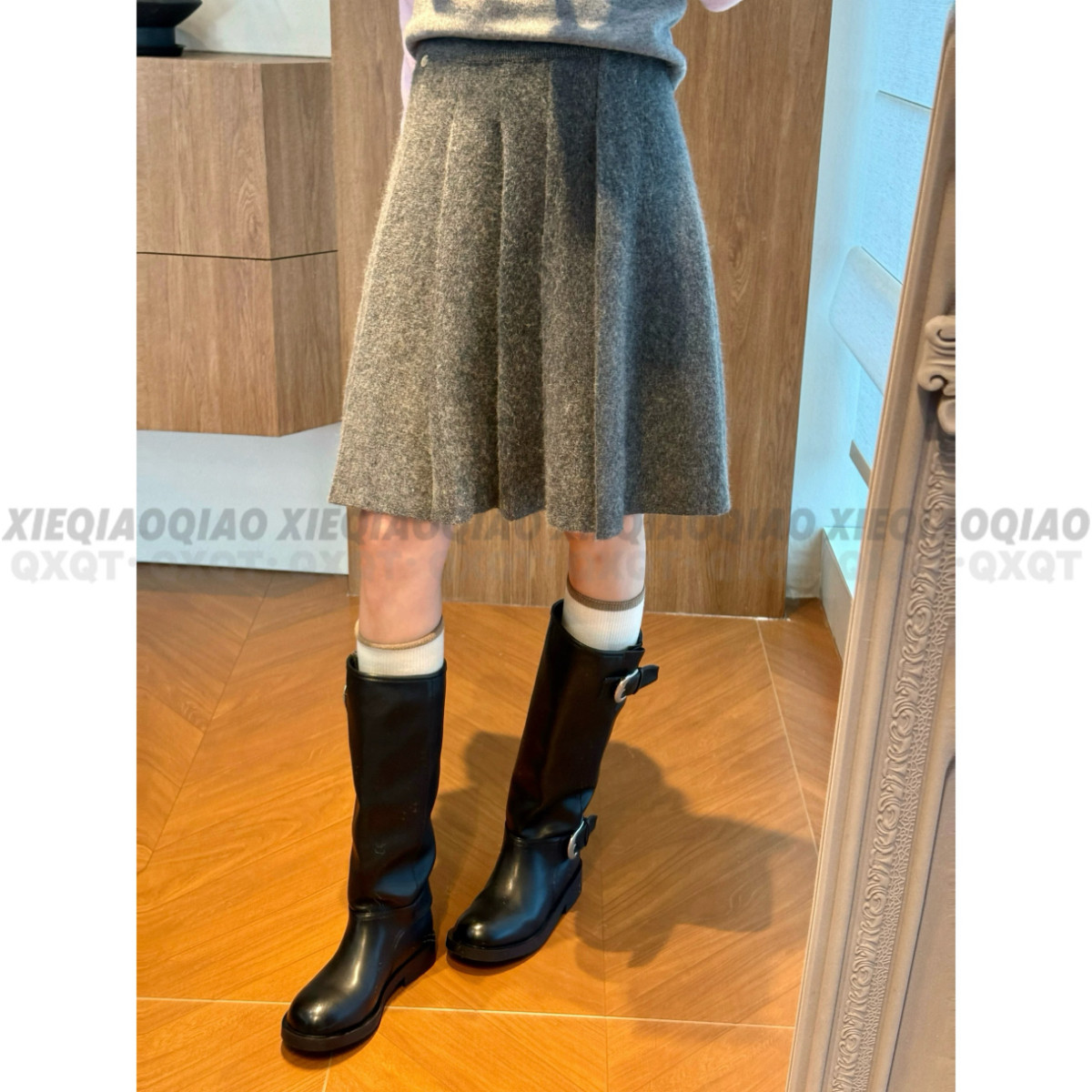 羊毛兔毛针织百褶裙冬季松紧腰灰色绒感半身裙,女装/女士精品,半身裙,淘宝优惠券,粉丝福利购,淘宝优惠卷