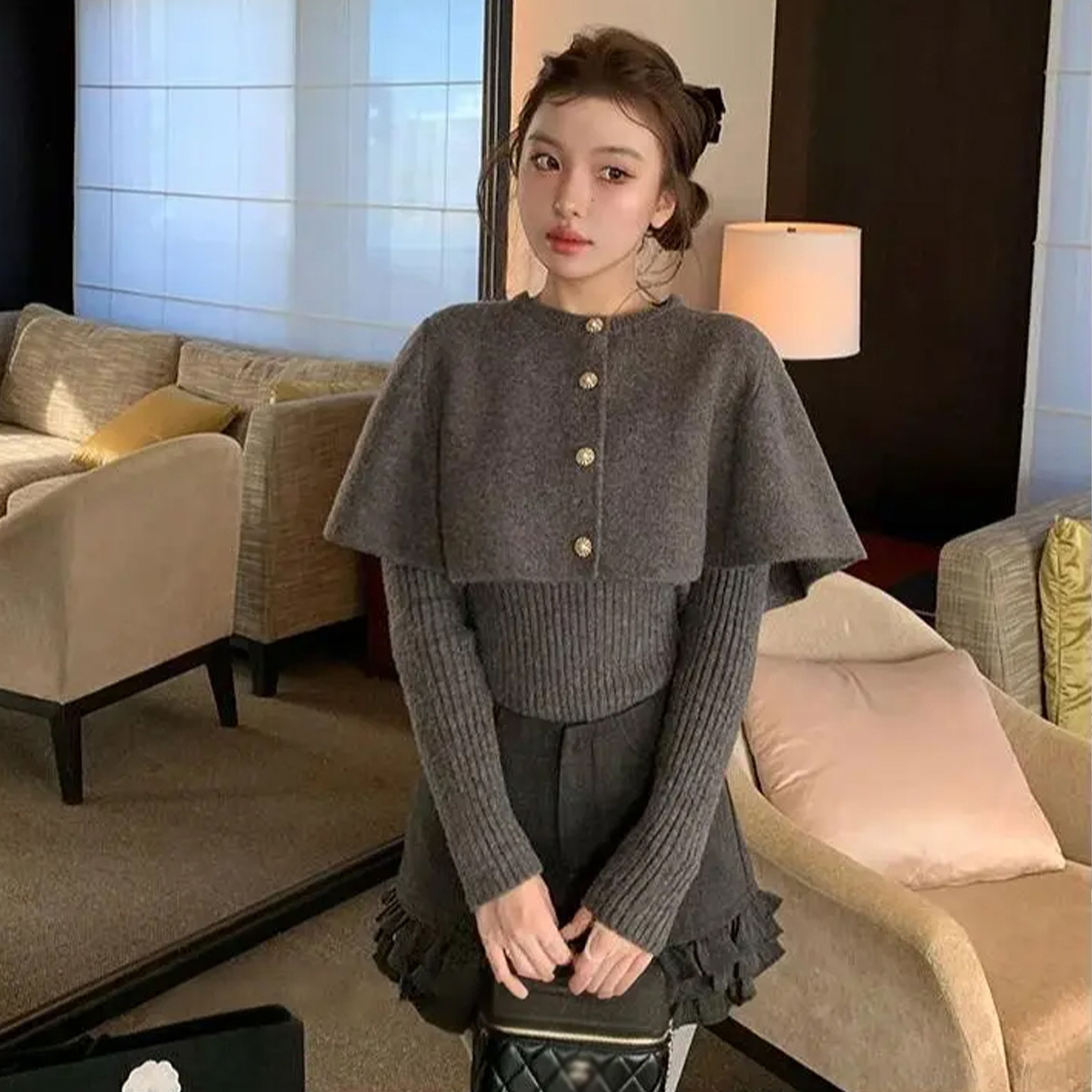 2025新款巨好看的针织连衣裙子女秋冬季富家千金穿搭一整套装短裙