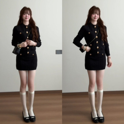 2025新款千金miu系针织套装连衣裙子女秋冬季小个子香风包臀短裙