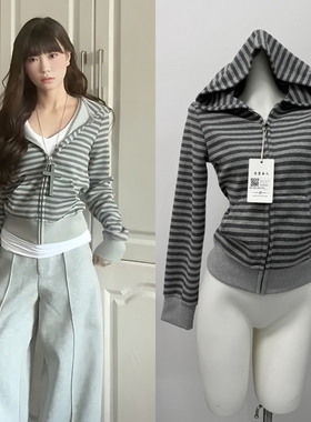 SUNONEONE 韩系秋季运动套装女灰色条纹卫衣休闲宽松卫裤一整套