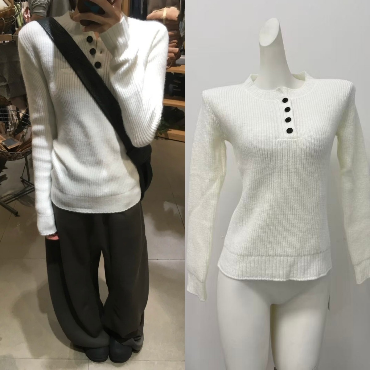 HEYABC 美式辣妹亨利领长袖针织衫女2025百搭休闲显瘦毛衣打底衫