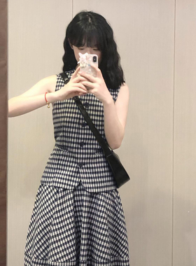 法式格纹无袖背心连衣裙子女夏季2026新款巨好看漂亮绝美套装长裙