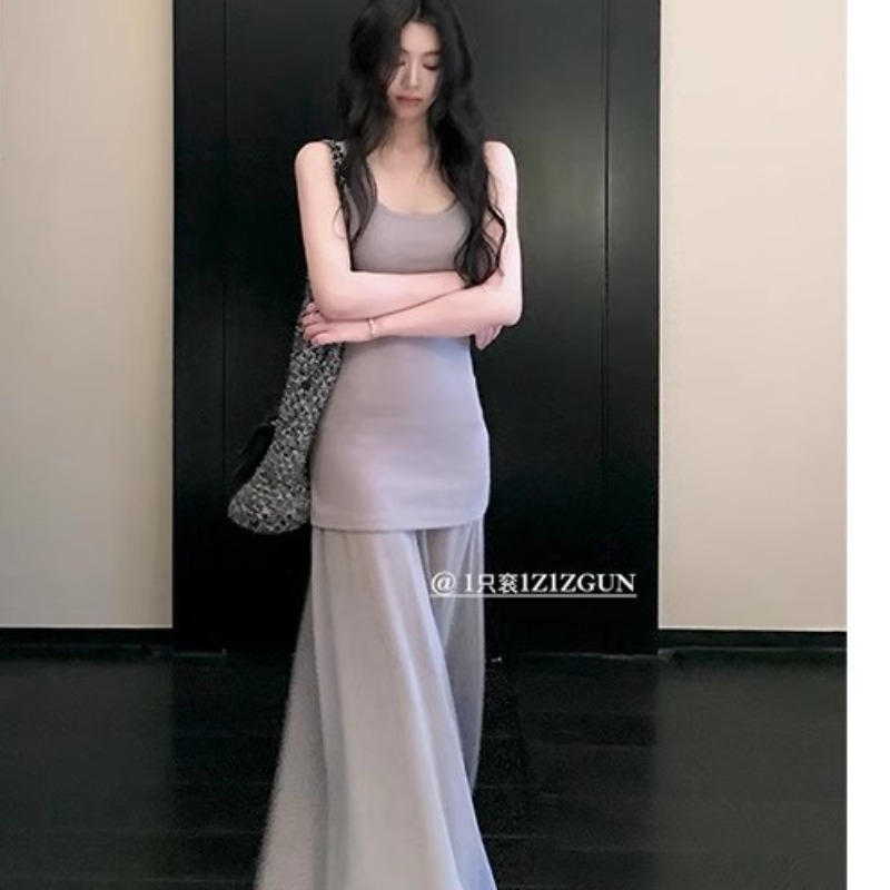 1只衮1Z1ZGUNJennie同款美神裙!高质背心透感网纱连衣裙叠穿2件套