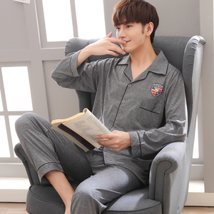 男士睡衣长袖纯棉春秋中年男式家居服冬全棉薄款青年春夏季睡衣男