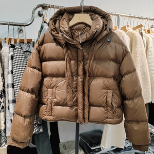 设计感抽绳连帽立领短款休闲高品质保暖羽绒服女2023冬季新款712