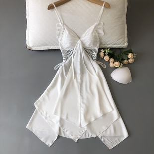 性感睡裙女夏季 冰丝绸带胸垫吊带睡衣轻奢家居服 薄款 纯色欲风新款