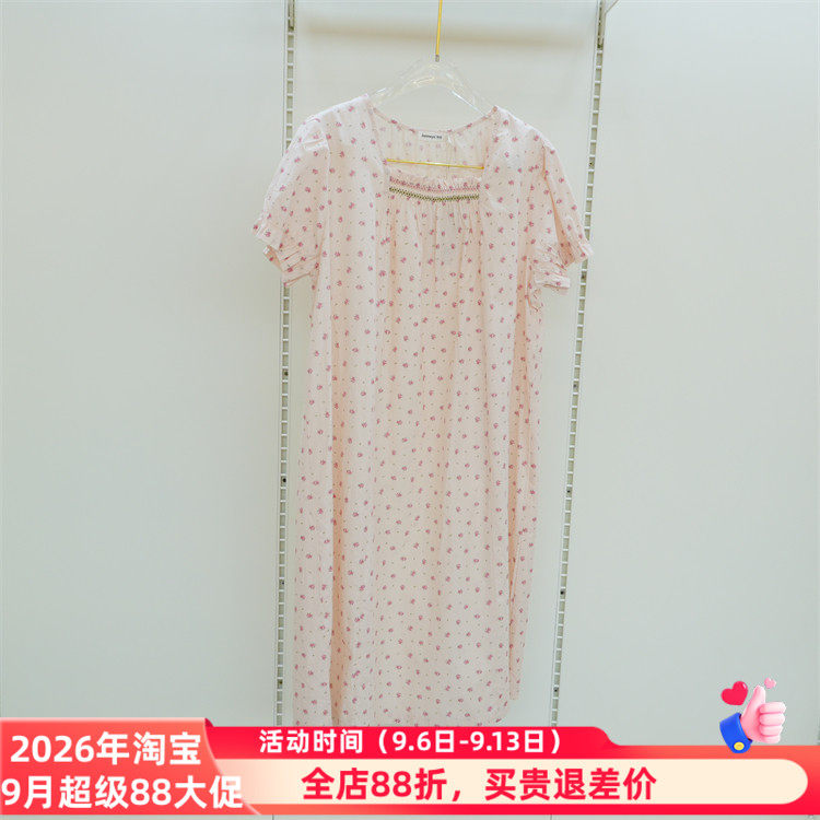 精雅正品4525028睡衣2025夏新00支梭织高密纯棉印花女睡裙家居服