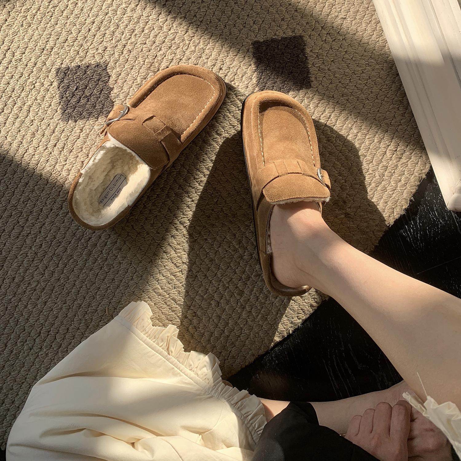 1.6日新品鞋大师羊毛里复古包头拖鞋冬季新款松糕勃肯鞋单鞋