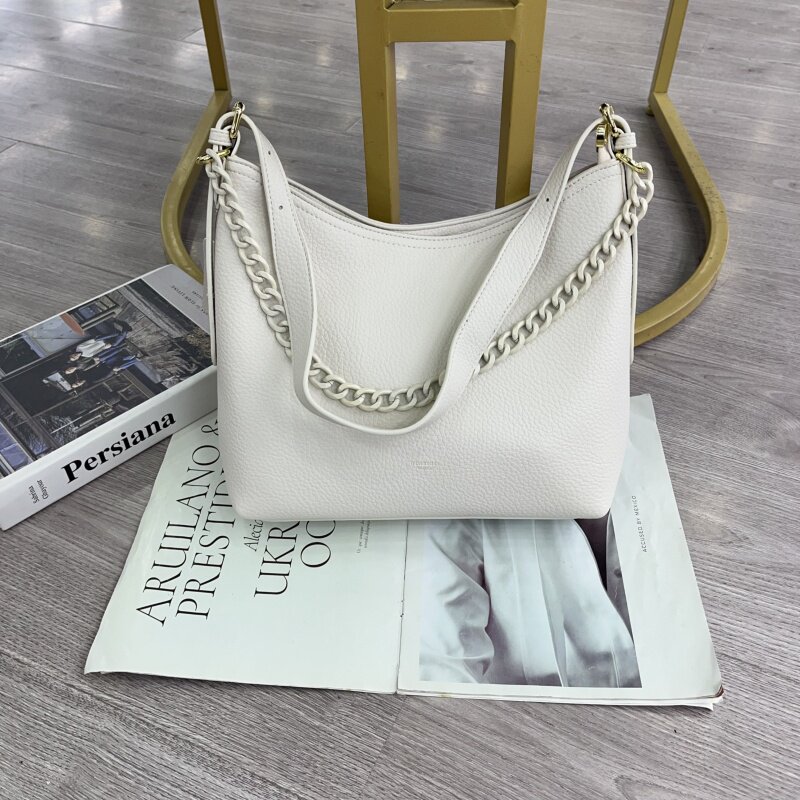 2026新款韩版荔枝纹软皮托特包休闲大容量链子手提包简约单肩斜跨