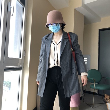 【瑕不掩瑜】宽松休闲条纹西服外套女士中长款上身很有范儿