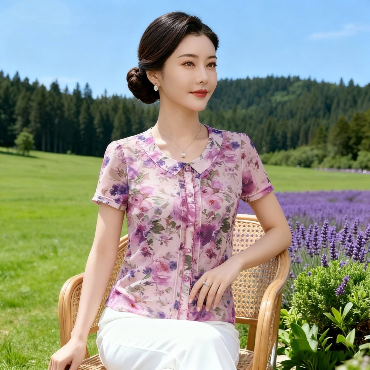 中年妈妈网纱速干免烫显瘦T恤