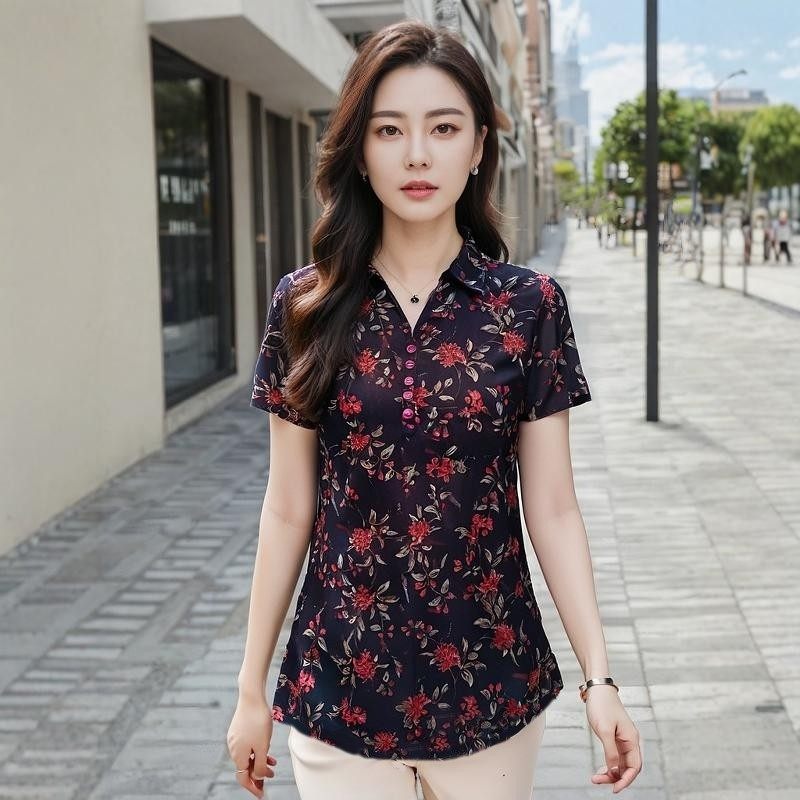 时尚中老年妈妈夏装中长T恤短袖速干弹力网纱衬衫洋气女装上衣薄