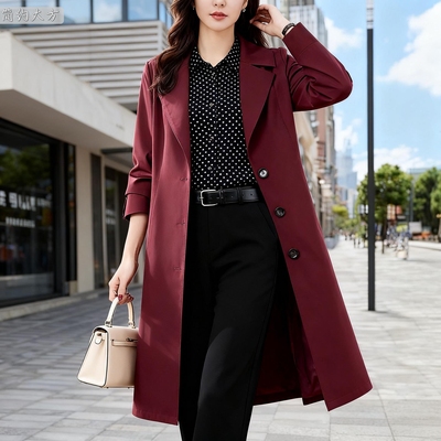 2025年新款休闲女装风衣女中长款春秋季高品质气质洋气外套枣红