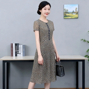 品牌折扣时尚中年妈妈夏装2025新款速干台湾纱衬衫洋气女装连衣裙