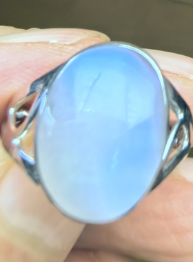 天然水晶冰种蓝月光石戒指指环925银镶嵌一物一图实物拍A38-11