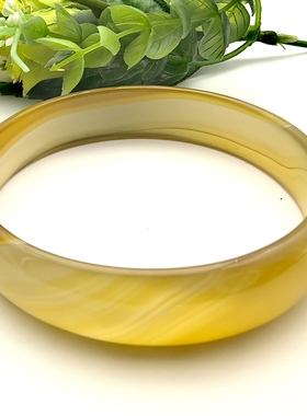 天然玛瑙水晶手镯女款冰透黄宽版镯子美容养颜62mm一物一图A14-1