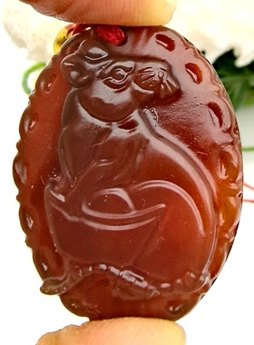 鼠来宝～天然红玉髓生肖鼠吊坠挂件护身符一物一图A45-93