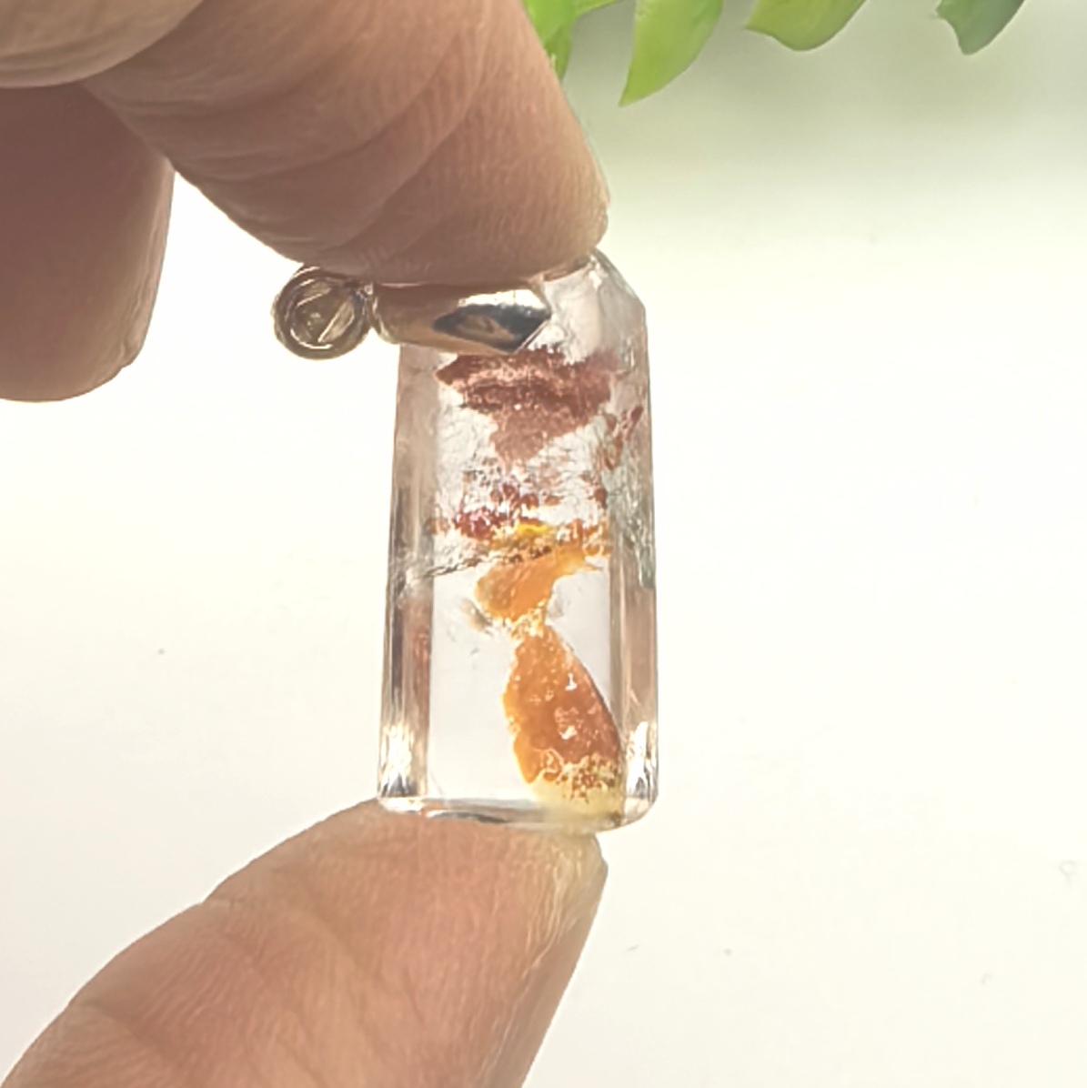 仙女驾到～天然红黄胶花水晶纯银镶嵌吊坠挂坠女饰品一物一图A32