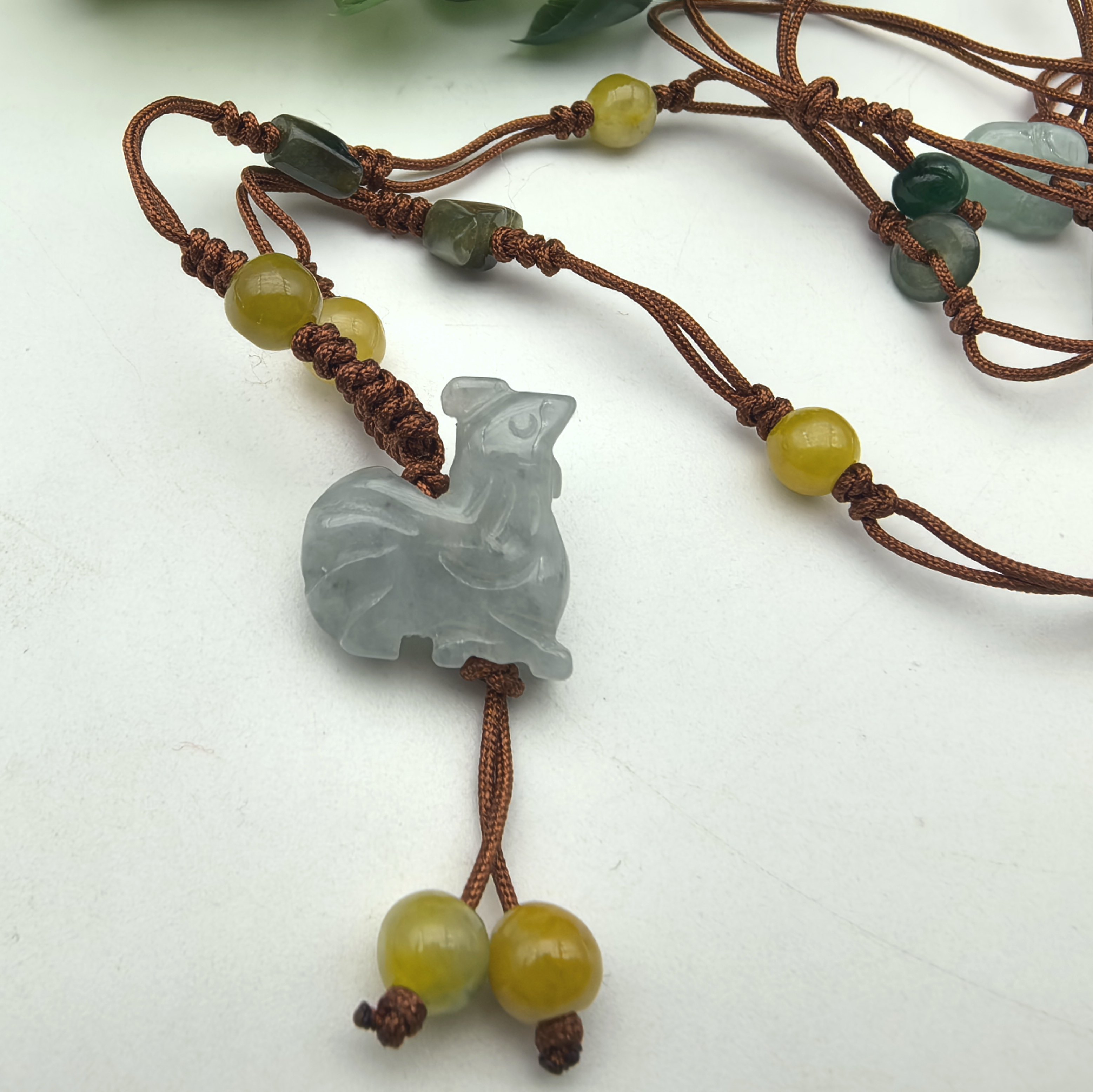 天然A货翡翠生肖鸡护身符吊坠男女挂件+翡翠编绳一物一图A45-63