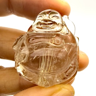 佛光~天然茶水晶金发晶钛晶弥勒佛吊坠挂坠男女情侣一物一图A33