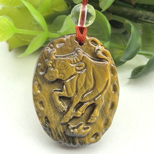 牛气冲天天然黄虎眼石十二生肖牛吊坠男女挂件一物一图A45-83