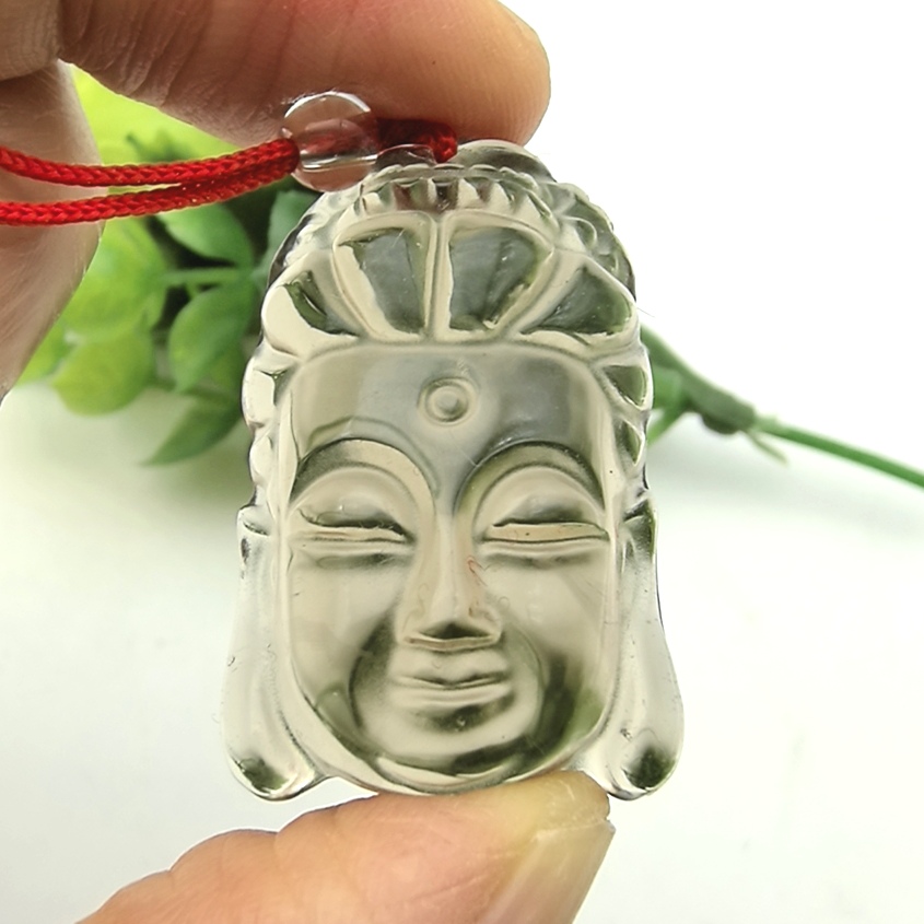 慈惠安然~天然茶水晶雕刻观音头像吊坠男女挂件一物一图A45-29