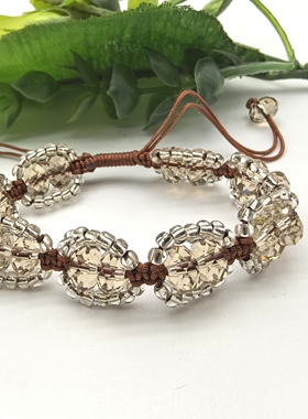 纯天然茶水晶盘珠刻面手链女韩版时尚简约百搭设计感闺蜜礼物A08