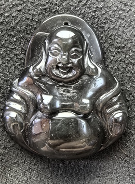 天然黑曜石水晶弥勒佛吊坠挂坠男女款猴羊龙护身符一物一图A33