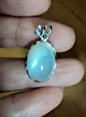 天然水晶冰种猫眼月光石纯银包边项链坠女饰品一物一图A39-31