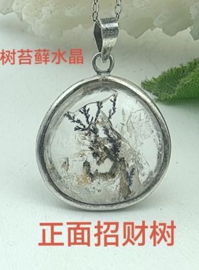 林海生财纯天然小树苔藓水晶七彩招财树925银包边一物一图 A55-47