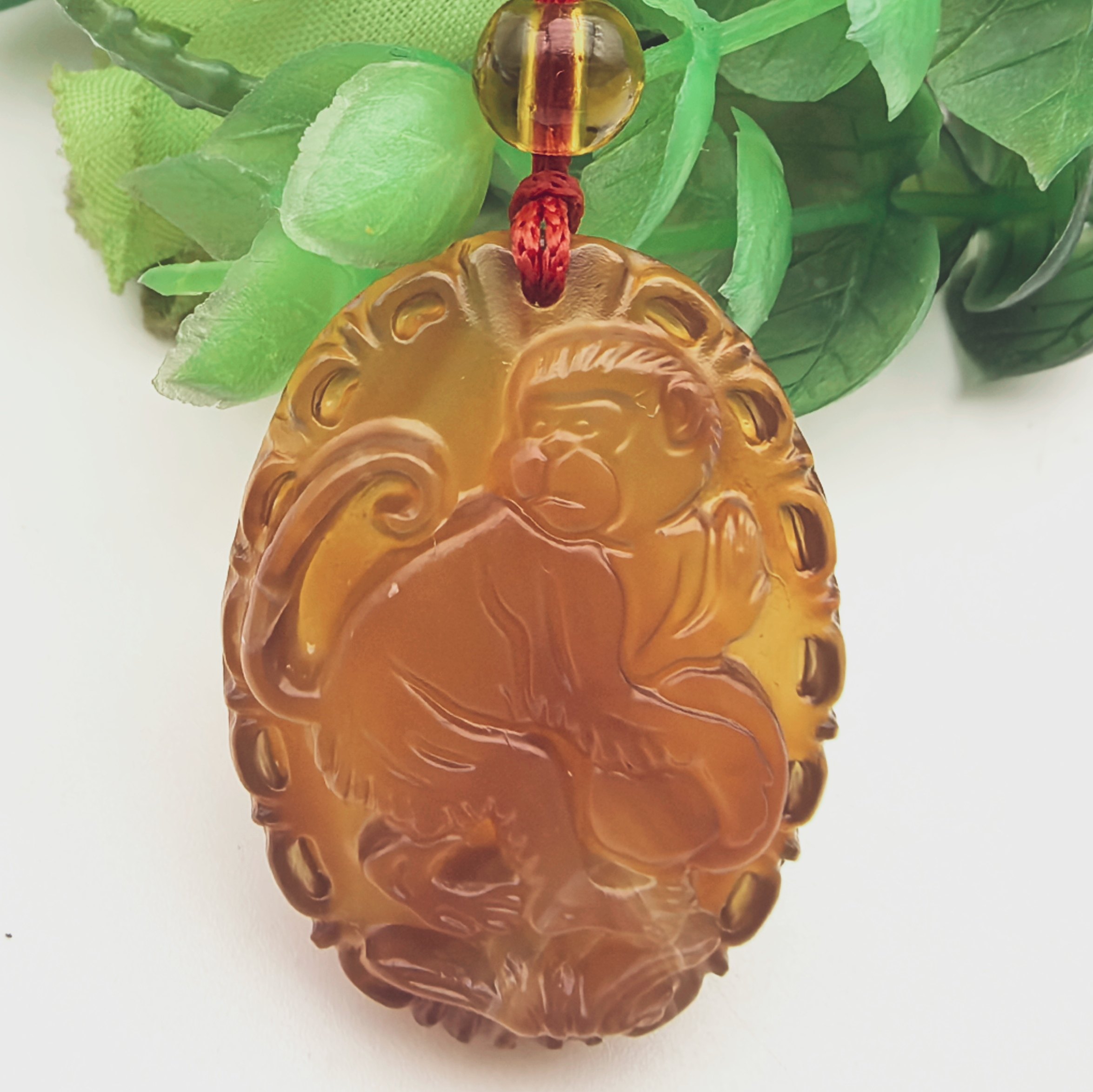 猴赛雷～天然红玉髓玛瑙生肖猴吊坠挂件护身符一物一图A45-113