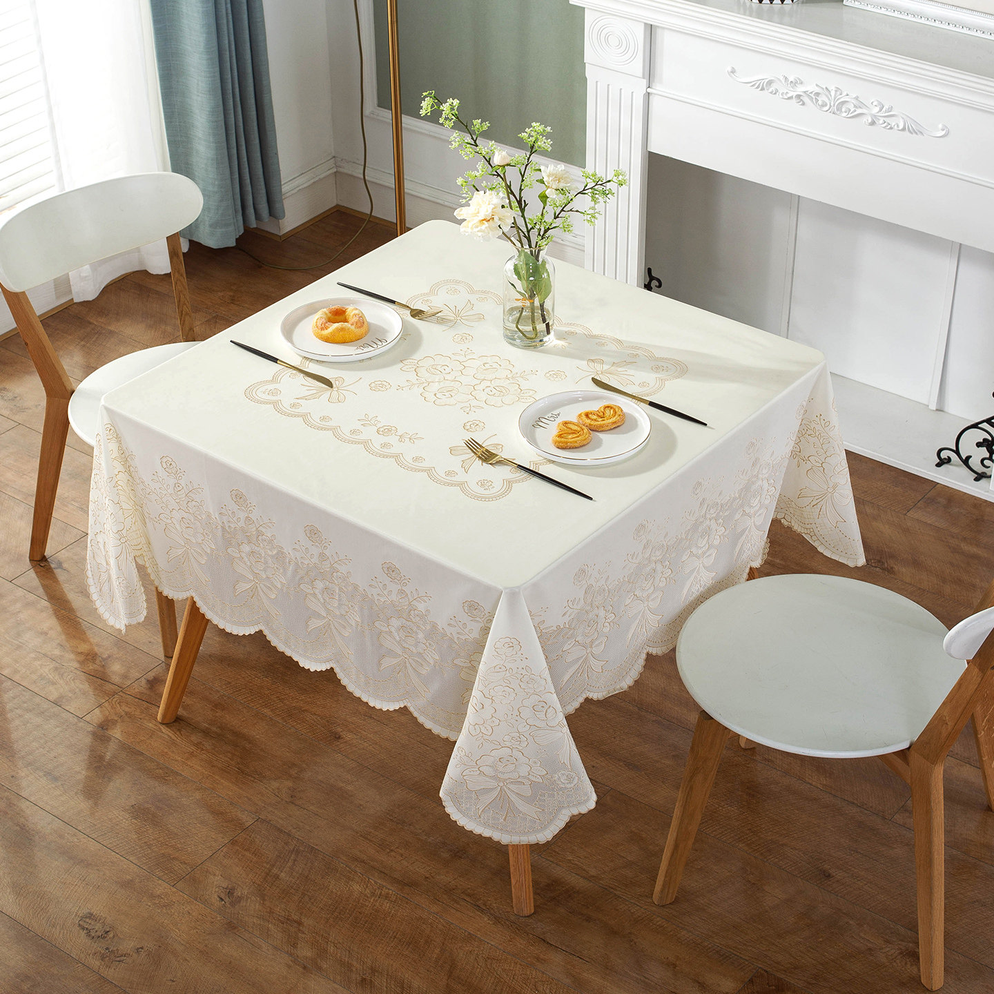 pvc桌布正方形麻将桌桌布奶油风蕾丝防水免洗方形桌布餐桌方塑料,居家布艺,桌布,淘宝优惠券,粉丝福利购,淘宝优惠卷