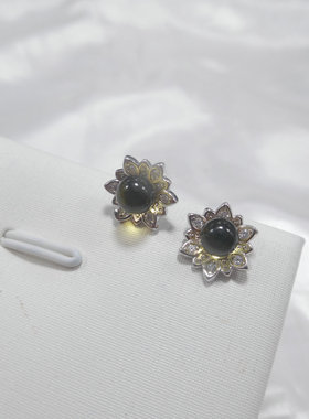 蓝珀耳钉小花朵天然石简约复古耳环耳饰原创设计925银针防敏57504