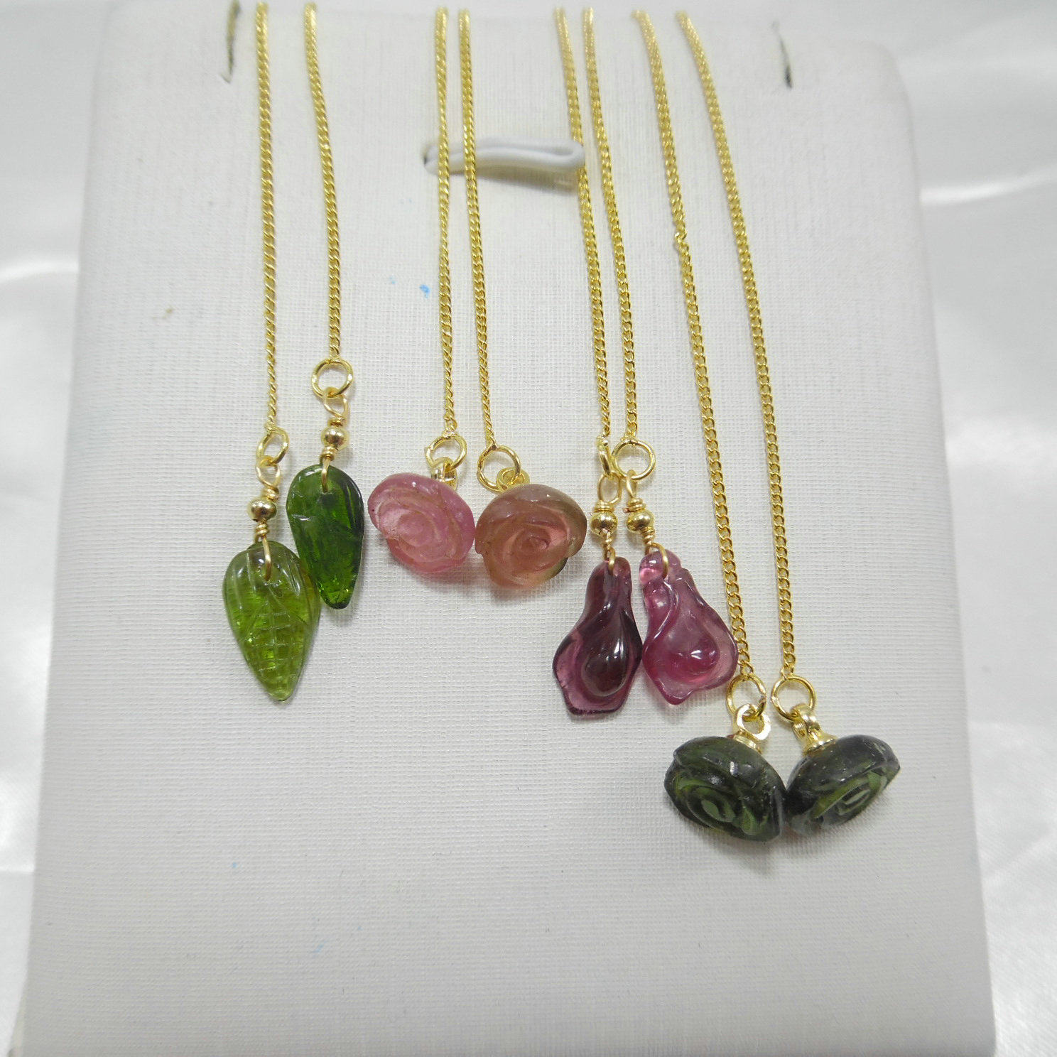 碧玺耳线天然石原创设计雕刻件花朵925银针耳环耳钉耳饰品特小506