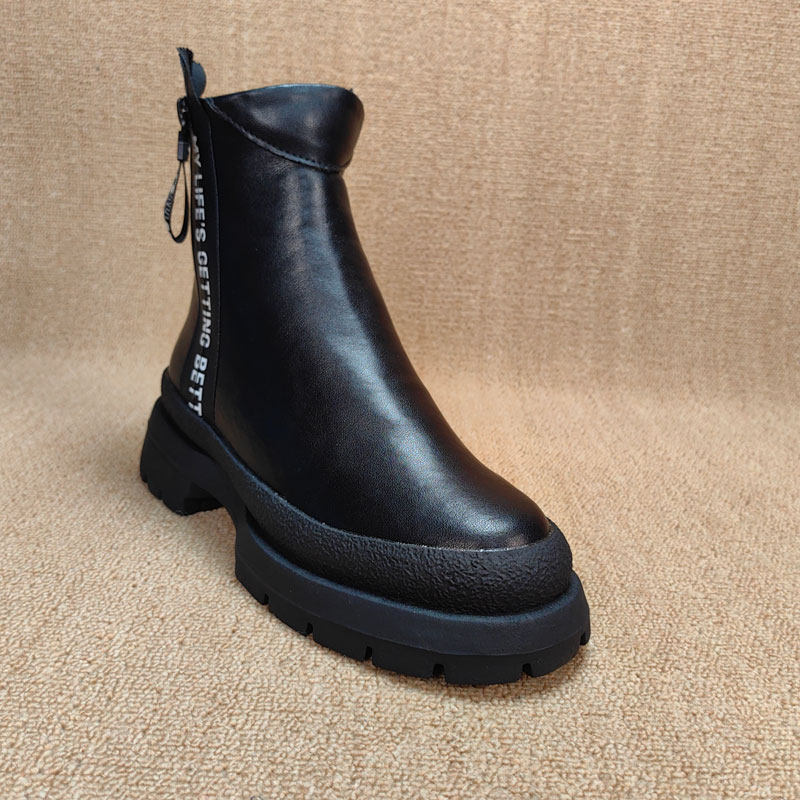 出口外贸女士头层牛皮加羊毛零下20度保暖时装靴防踢拉链切尔西靴