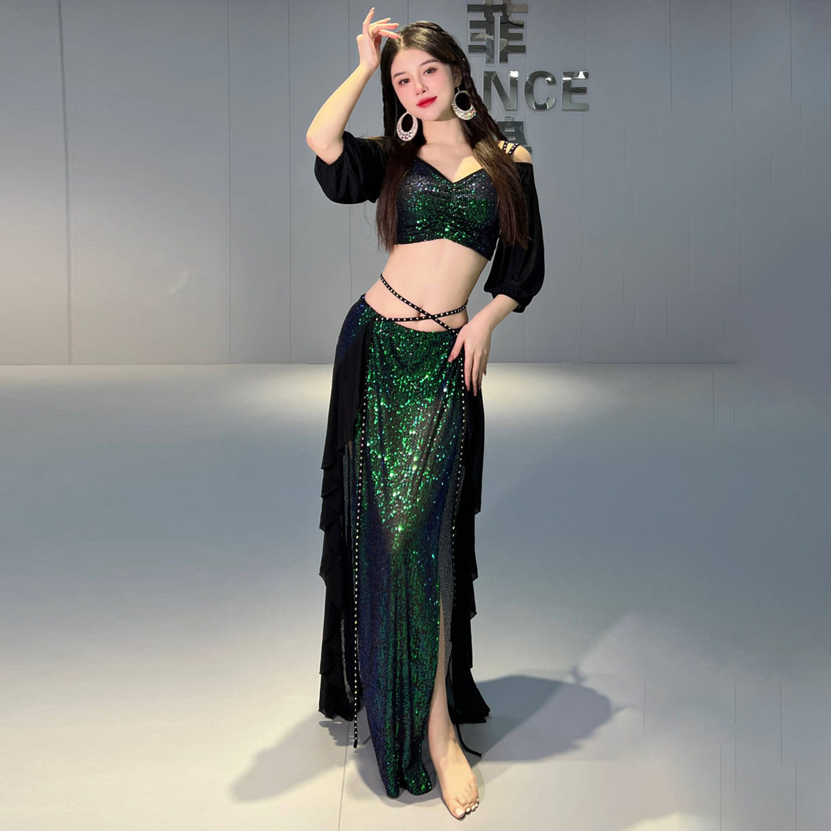 肚皮舞服套装美人鱼网纱练功习班