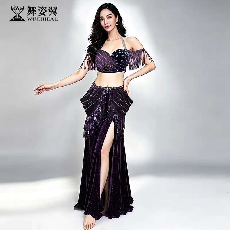 紫色肚皮舞表演服套装练习文胸裙