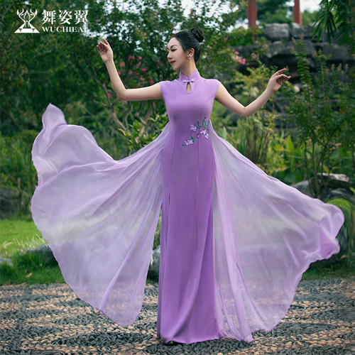 舞姿翼旗袍女新中式修身走秀飘纱