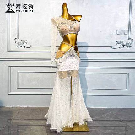 舞姿翼白色2026新款肚皮舞套装表演出练功服装女东方舞蹈服团服