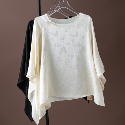 轻国风斗篷大T恤真丝提花缎披肩