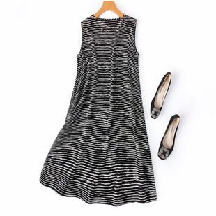 03真丝！休闲横条纹！裸感亲肤双绉A字无袖背心裙打底裙衬裙短裙