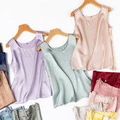 丝滑素绉缎圆领无袖 桑蚕丝春季 bi备打底 纯色百搭内搭女真丝背心