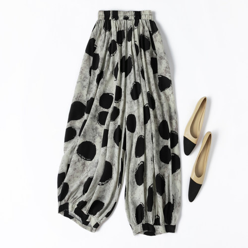 宽幅灯笼裤！真丝松紧腰九分裤