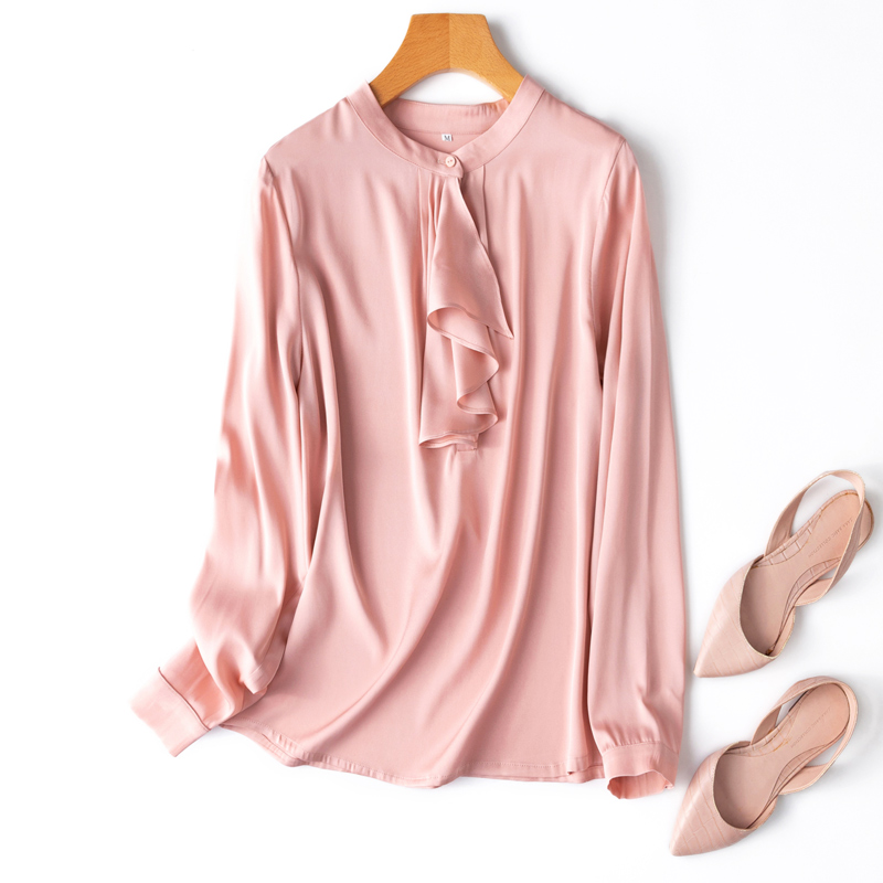 人间水蜜桃!轻奢真丝荷叶边衬衫
