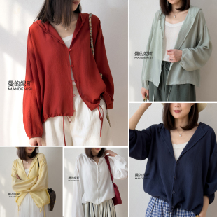 外套女 泡泡皱抽绳下摆透气凉爽真丝开衫 桑蚕丝松弛版 连帽防晒衫