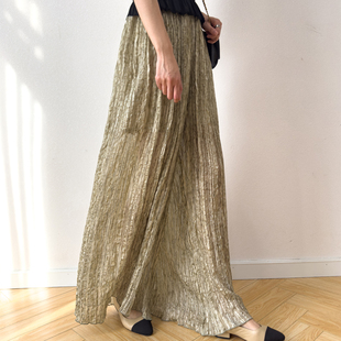 阔腿裤 银线顺纡真丝加长裙裤 有内衬桑蚕丝飘逸大甩裤 粼粼月光