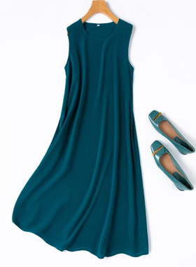 裸感桑蚕丝亲肤纯色双绉A字无袖真丝吊带背心裙 女打底裙衬裙短裙