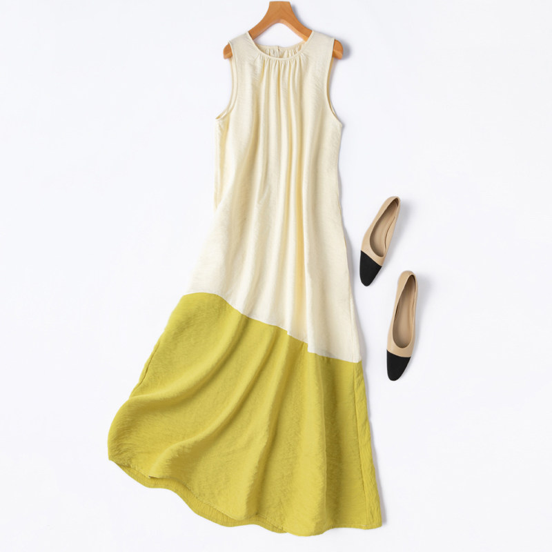 文艺脱俗！自带清凉！撞色！真丝干丝dry silk圆领背心裙连衣裙