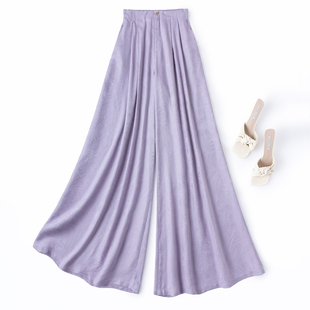 100桑蚕丝紫色提花休闲裤 绢丝裤 法式 度假阔腿裤 女 春季 裙裤 新品